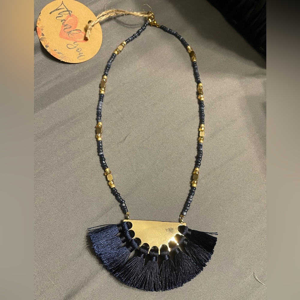 Navy and Gold beaded necklace